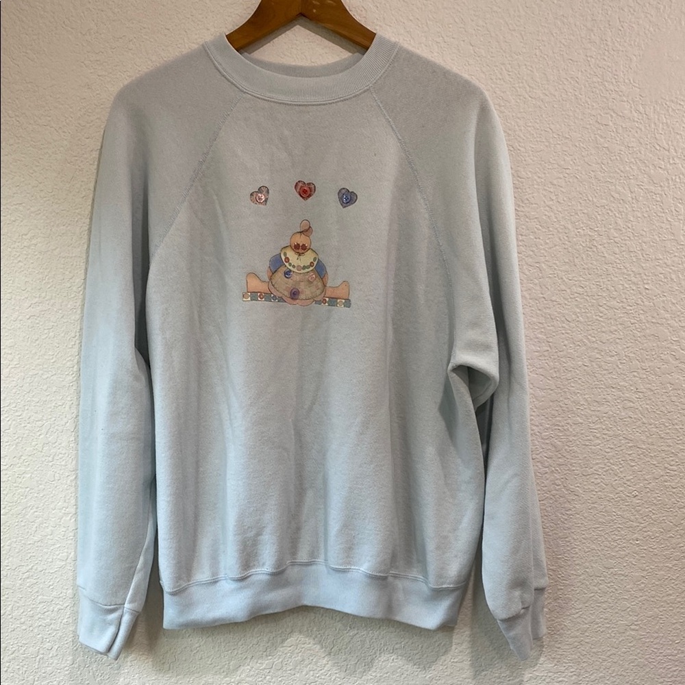 Vintage Tultex Light Blue Cotton Blend Graphic Cottagecore Button Sweatshirt XL